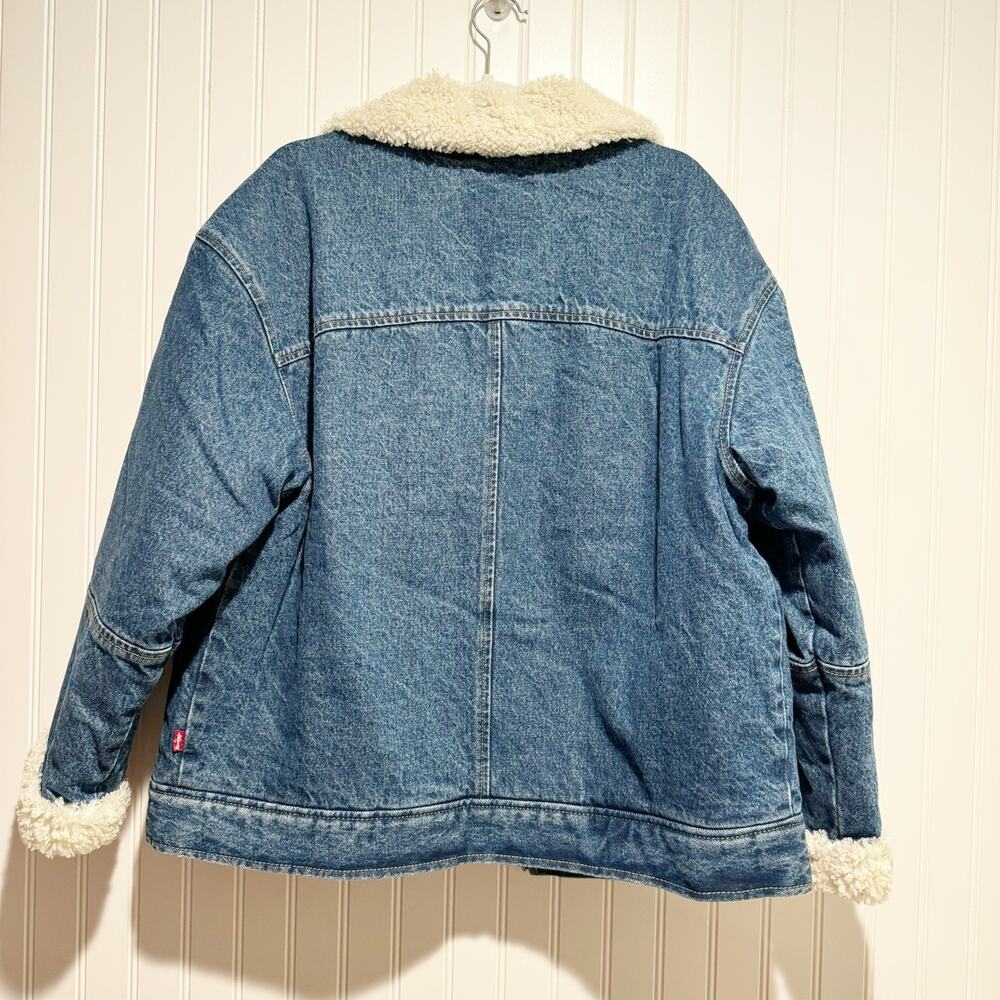 Levis Premium Denim Sherpa Flight Jacket Size Medium - Picture 8 of 8